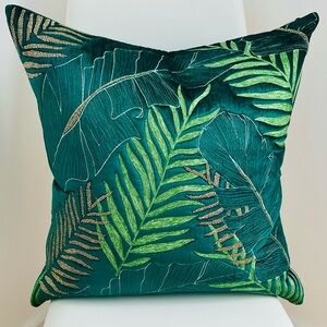 NWT $435 Callisto Emerald Green velvet and beads Leaf Pillow 23"SQ perfect